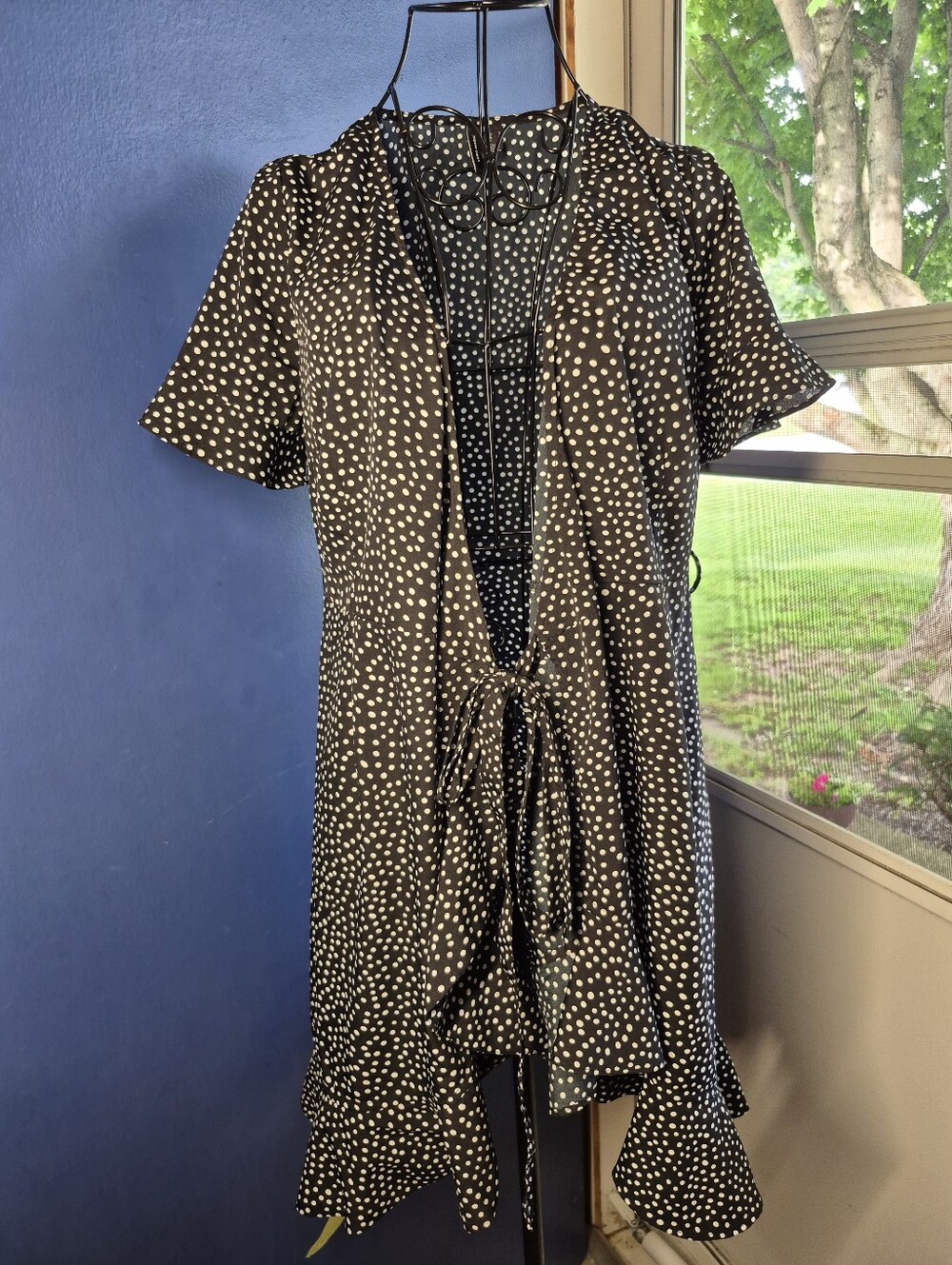 Black & White Polka Dot Tie-Front Dress